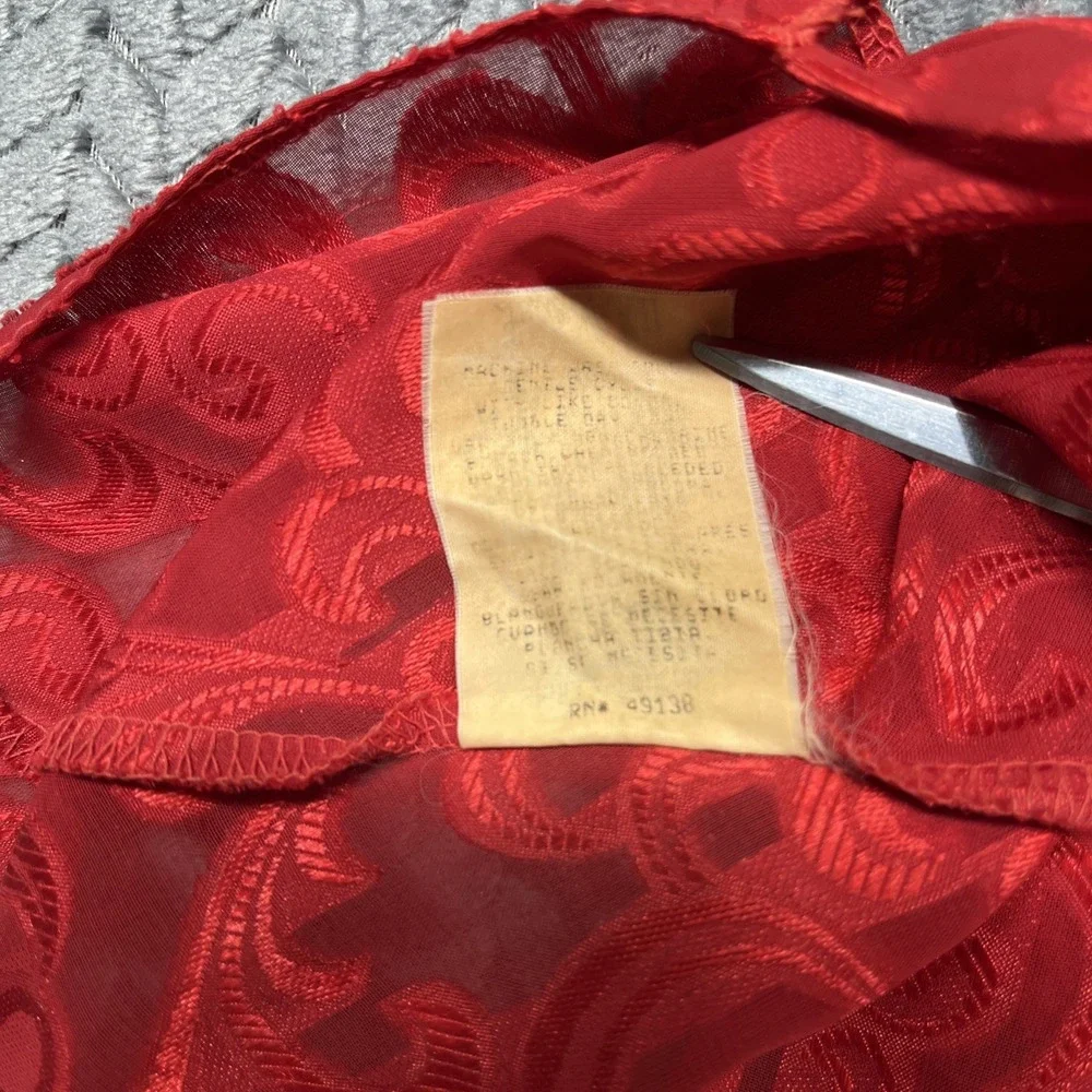 Lucie Ann Nightgown Red Brocade Small Slip Sheer Embroidered‎ Strappy Vintage